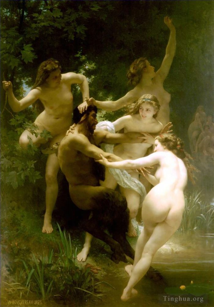 威廉·阿道夫·布格罗 的油画作品 -  《仙女与萨蒂尔》