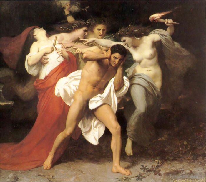 威廉·阿道夫·布格罗 的油画作品 -  《俄瑞斯忒斯被复仇女神追击》