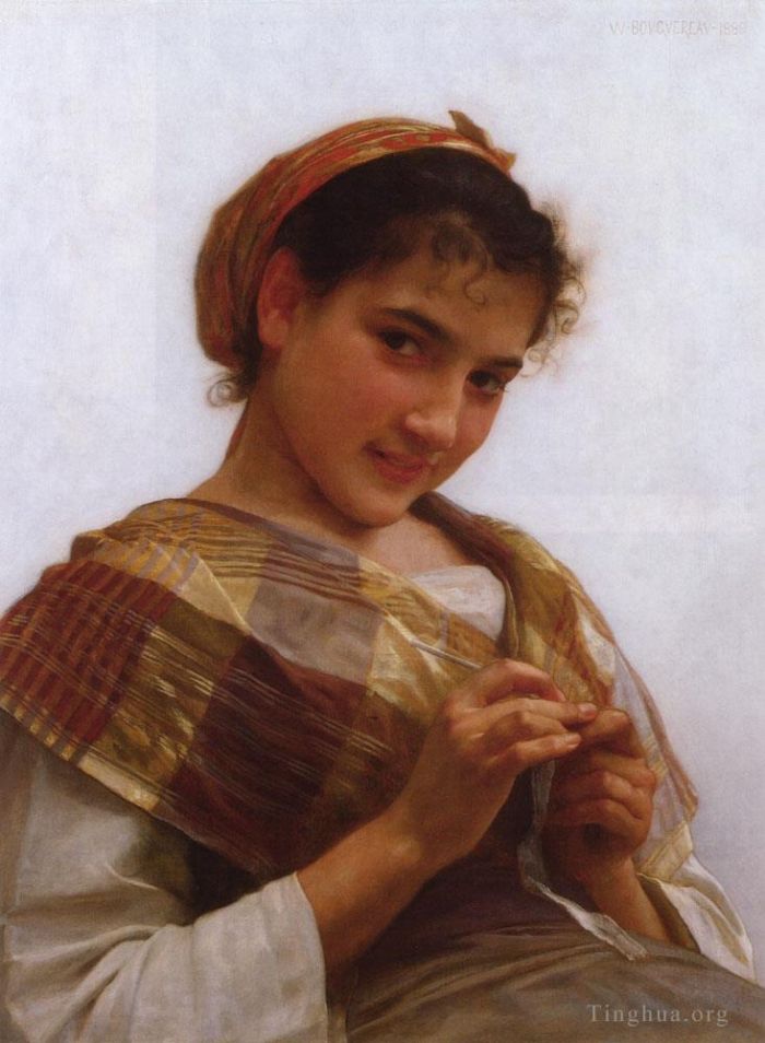 威廉·阿道夫·布格罗 的油画作品 -  《一个年轻女孩钩编的肖像》