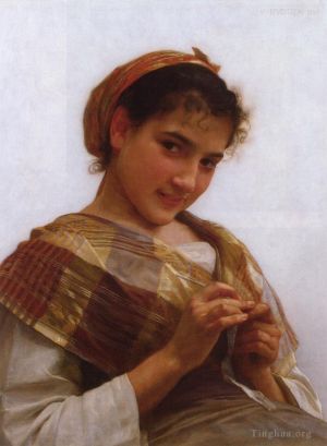 艺术家威廉·阿道夫·布格罗作品《一个年轻女孩钩编的肖像》