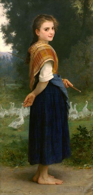 艺术家威廉·阿道夫·布格罗作品《放鹅女,1891》