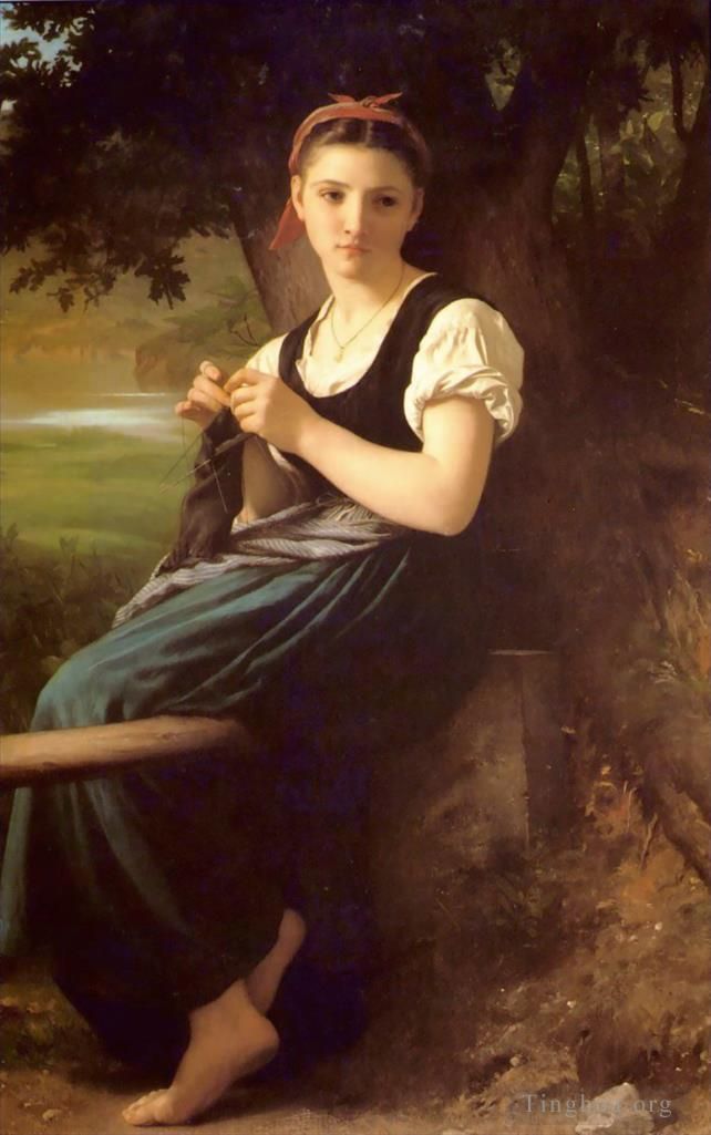 威廉·阿道夫·布格罗 的油画作品 -  《编织女孩》