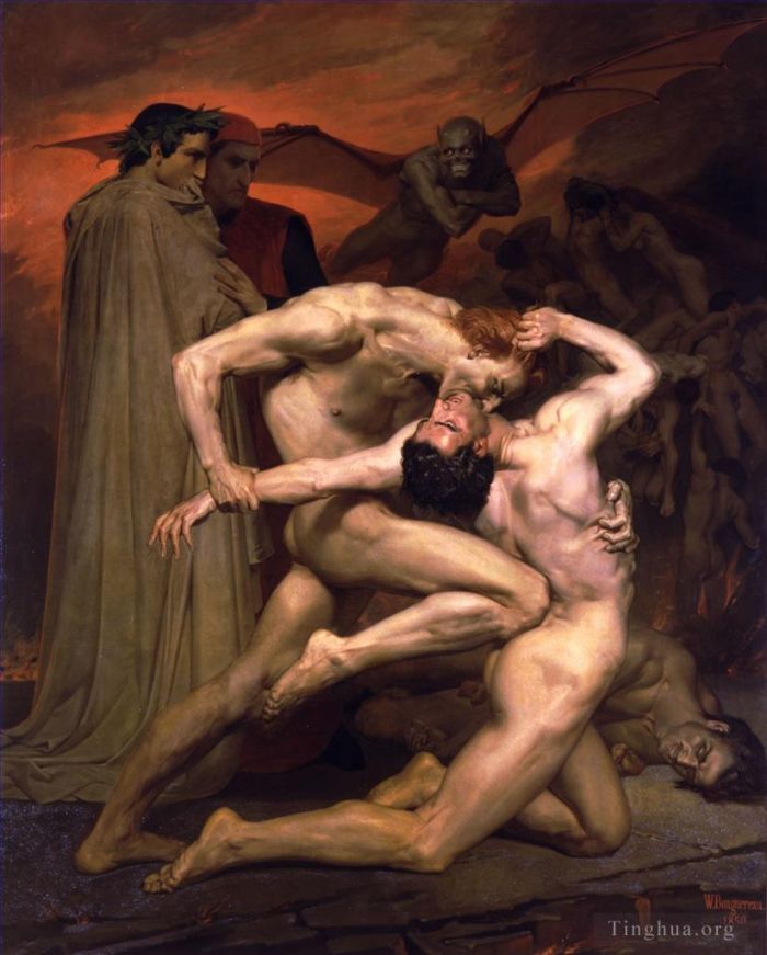 威廉·阿道夫·布格罗 的油画作品 -  《但丁与维吉尔在地狱中的威尔》