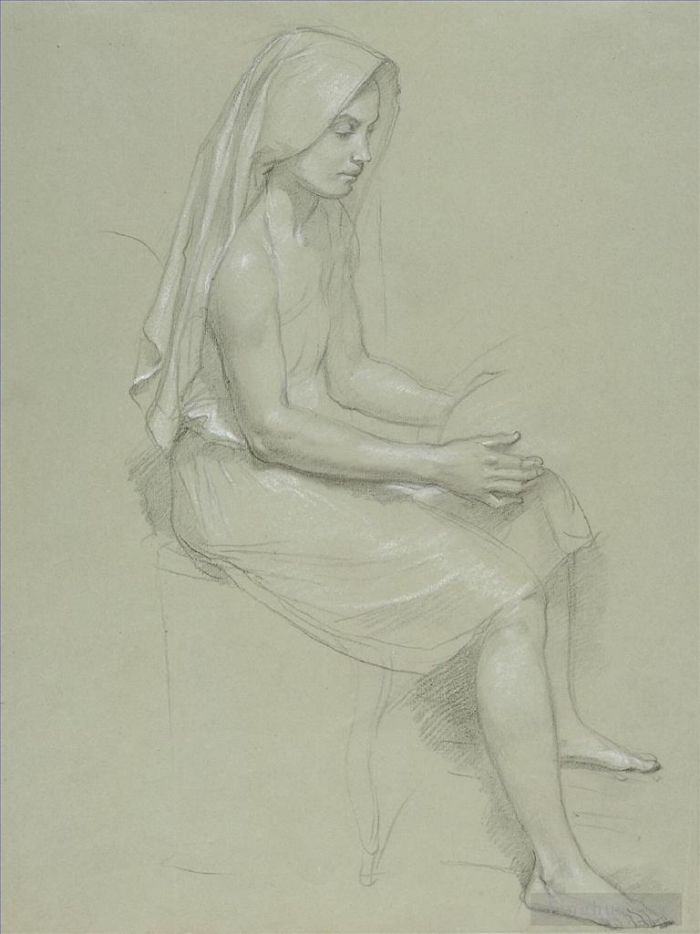 威廉·阿道夫·布格罗 的各类绘画作品 -  《蒙面女性坐像研究》