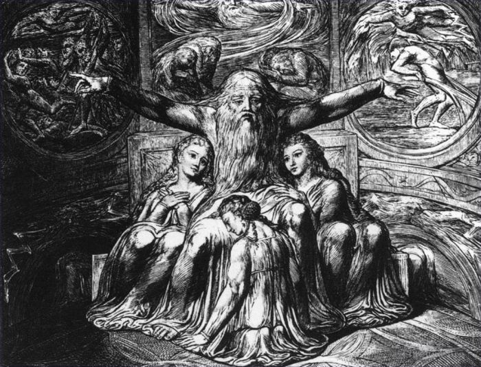 威廉·布莱克 的各类绘画作品 -  《约伯和他的女儿们》