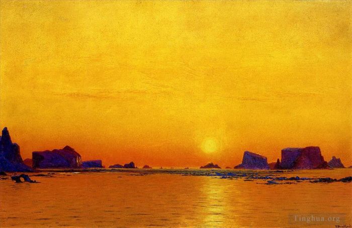 威廉·布拉德福德 的油画作品 -  《午夜阳光下的浮冰海景》