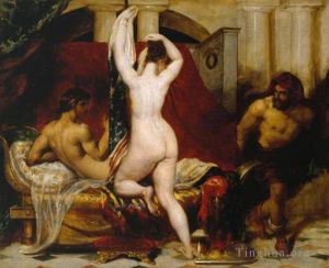 艺术家威廉·埃蒂作品《吕底亚国王坎道莱斯,(Candaules),向他的一位大臣吉吉斯,(Gyges),偷偷展示了他的妻子（饰演,S）》