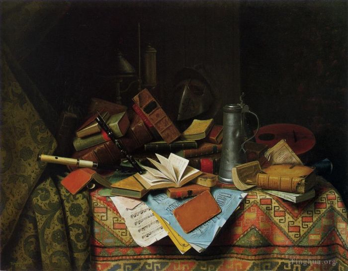 威廉·米切尔·哈尼特 的油画作品 -  《学习桌》