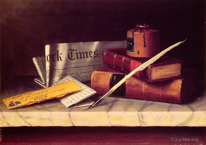 威廉·米切尔·哈尼特 的油画作品 -  《静物与写给托马斯·B·克拉克的信》