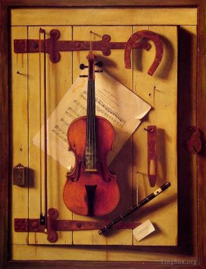 艺术家威廉·米切尔·哈尼特作品《静物小提琴与音乐》