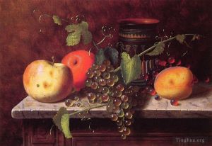 艺术家威廉·米切尔·哈尼特作品《有水果和花瓶的静物》