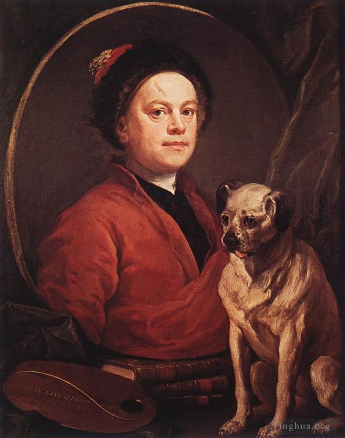 威廉·霍加斯 的油画作品 -  《画家和他的哈巴狗》
