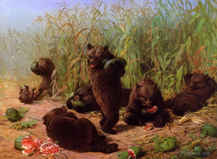 威廉·霍尔布鲁克·伯尔德 的油画作品 -  《西瓜地里的熊》