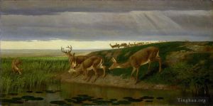 艺术家威廉·霍尔布鲁克·伯尔德作品《草原上的鹿》