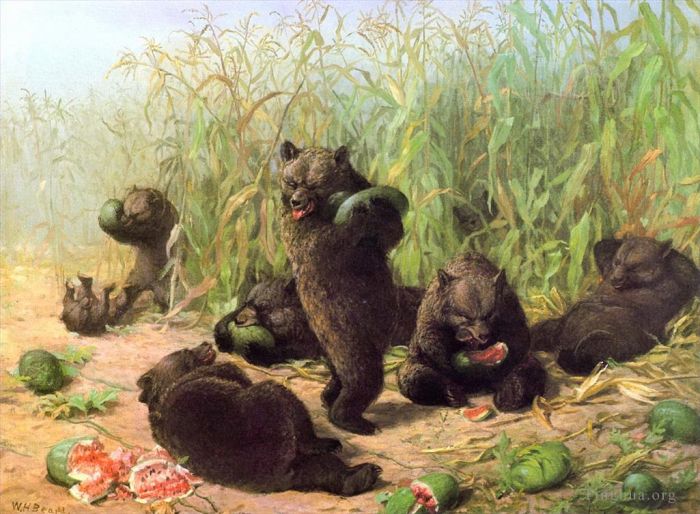 威廉·霍尔布鲁克·伯尔德 的油画作品 -  《熊吃西瓜》