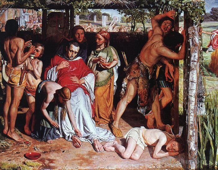 威廉·霍尔曼·亨特 的油画作品 -  《一个皈依基督教的英国家庭保护一名基督教传教士免受德鲁伊教的迫害》