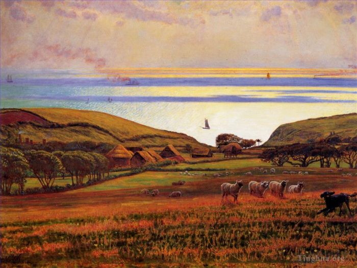 威廉·霍尔曼·亨特 的油画作品 -  《费尔莱特唐斯,海上阳光》