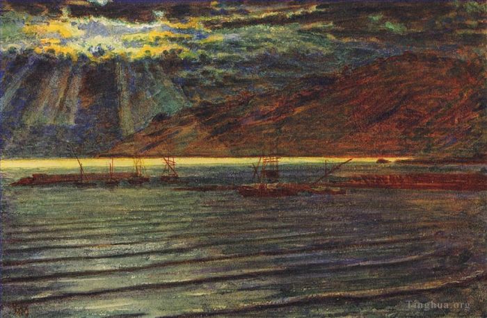 威廉·霍尔曼·亨特 的油画作品 -  《月光下的渔船》