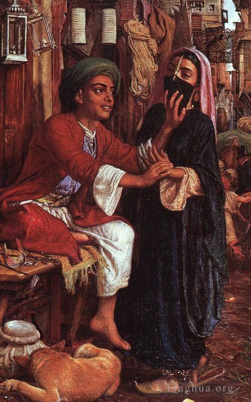 威廉·霍尔曼·亨特 的油画作品 -  《灯笼制造者的求爱》