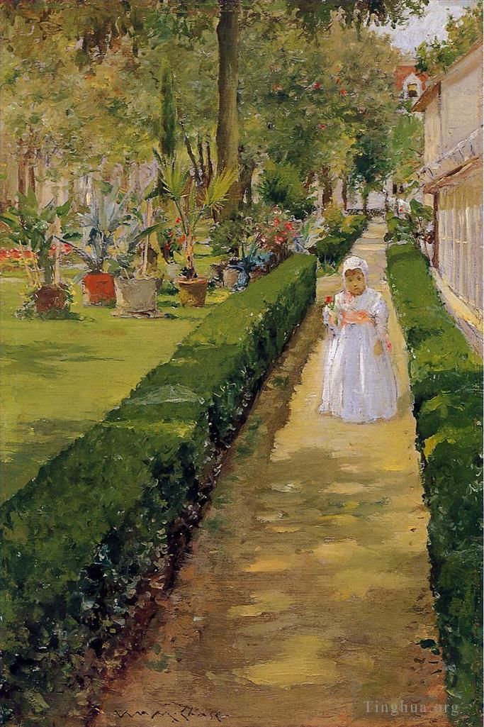 威廉·梅里特·切斯 的油画作品 -  《花园散步的孩子》