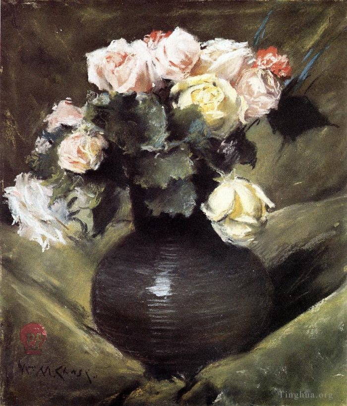 威廉·梅里特·切斯 的油画作品 -  《花又名玫瑰花》