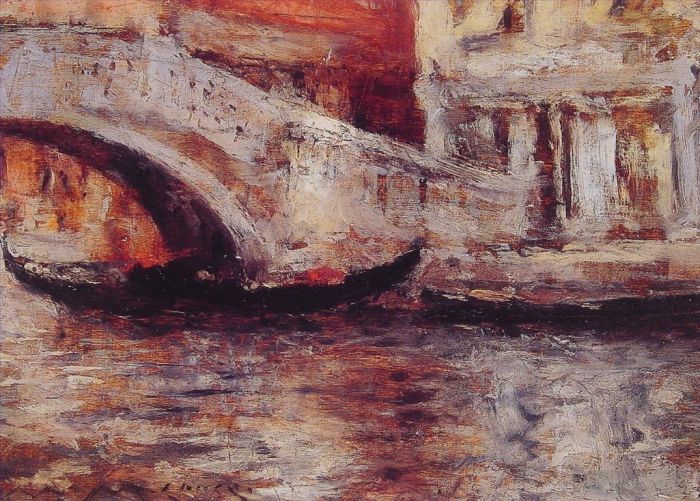 威廉·梅里特·切斯 的油画作品 -  《威尼斯运河沿岸的贡多拉》