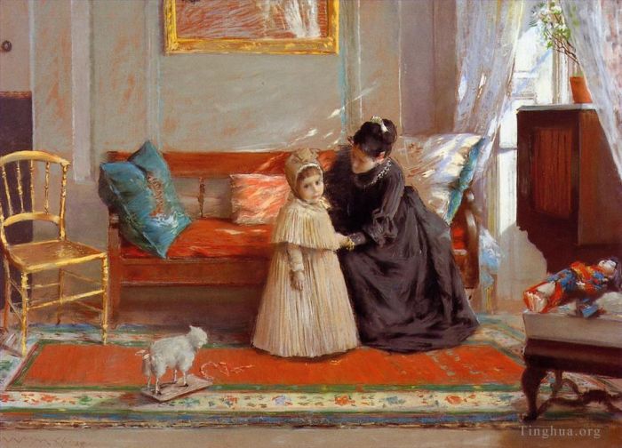 威廉·梅里特·切斯 的油画作品 -  《我要去见奶奶，又名蔡斯夫人和孩子》