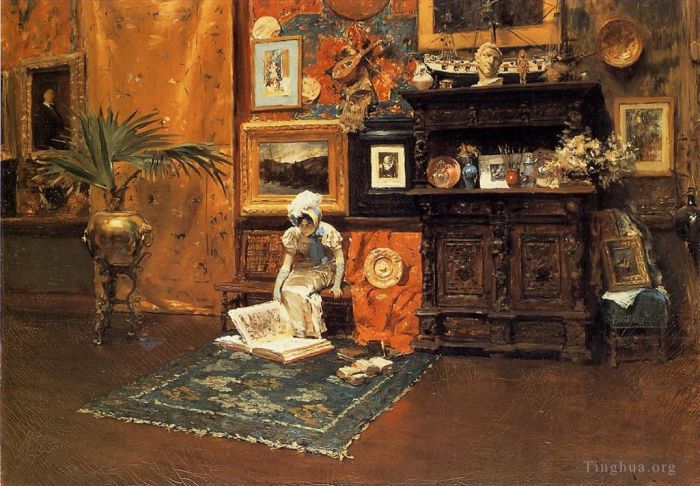 威廉·梅里特·切斯 的油画作品 -  《在工作室,1881》