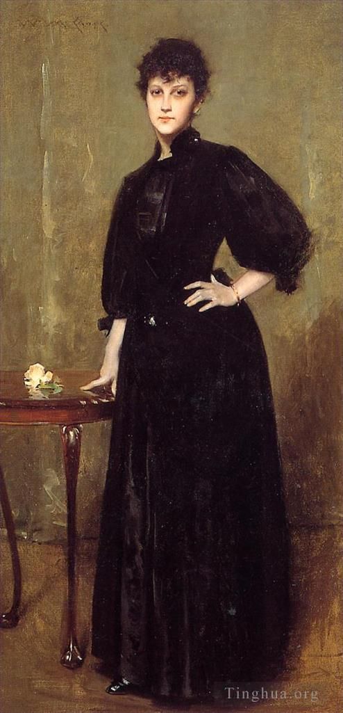 威廉·梅里特·切斯 的油画作品 -  《黑衣女士又名莱斯利·科顿夫人》