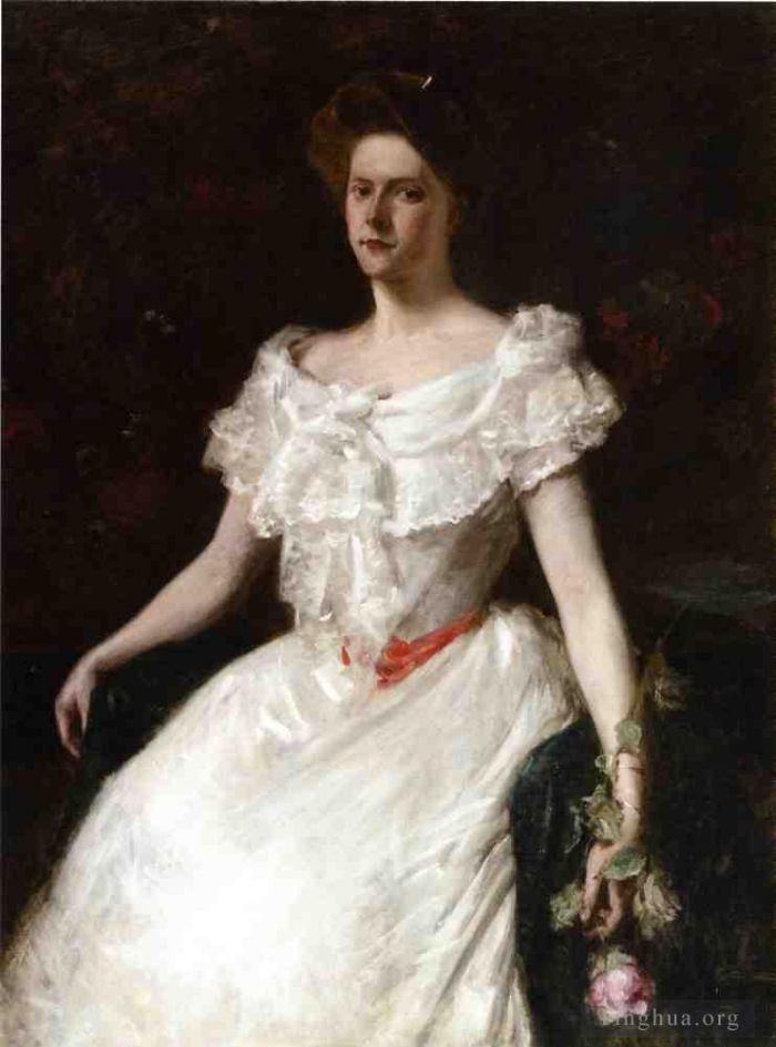 威廉·梅里特·切斯 的油画作品 -  《带着玫瑰的女士》