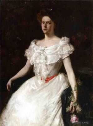 艺术家威廉·梅里特·切斯作品《带着玫瑰的女士》