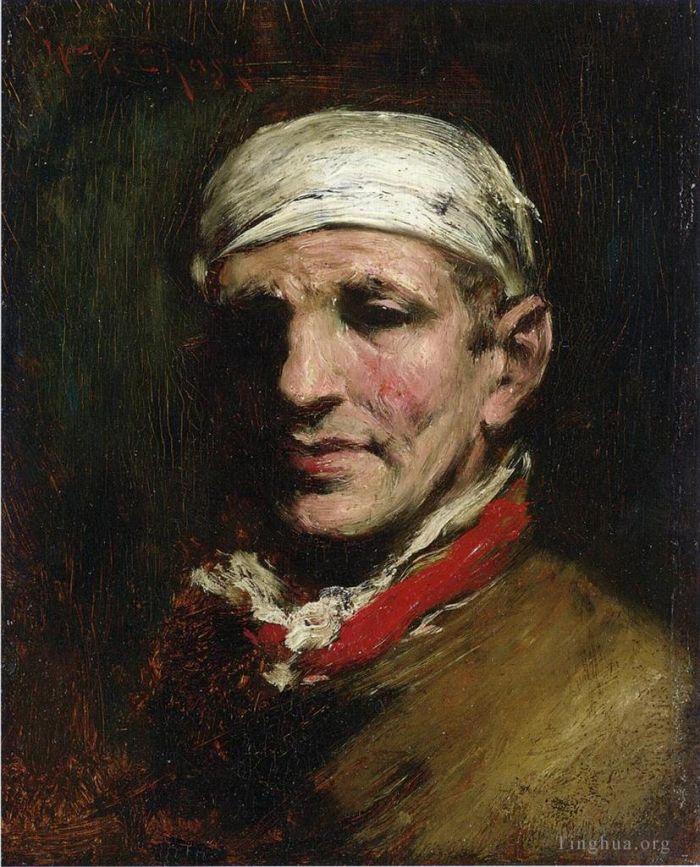 威廉·梅里特·切斯 的油画作品 -  《戴头巾的男人》