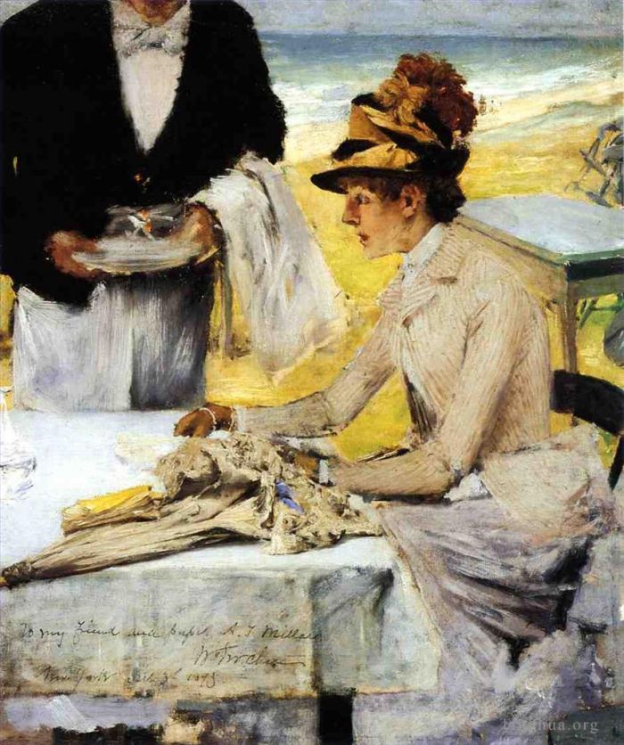 威廉·梅里特·切斯 的油画作品 -  《在海边订购午餐》