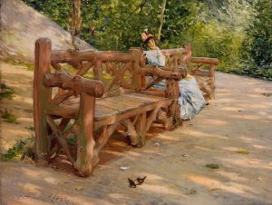 艺术家威廉·梅里特·切斯作品《公园长椅又名中央公园的空闲时间》