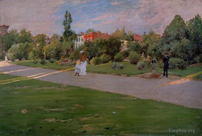 威廉·梅里特·切斯 的油画作品 -  《布鲁克林公园,1887》