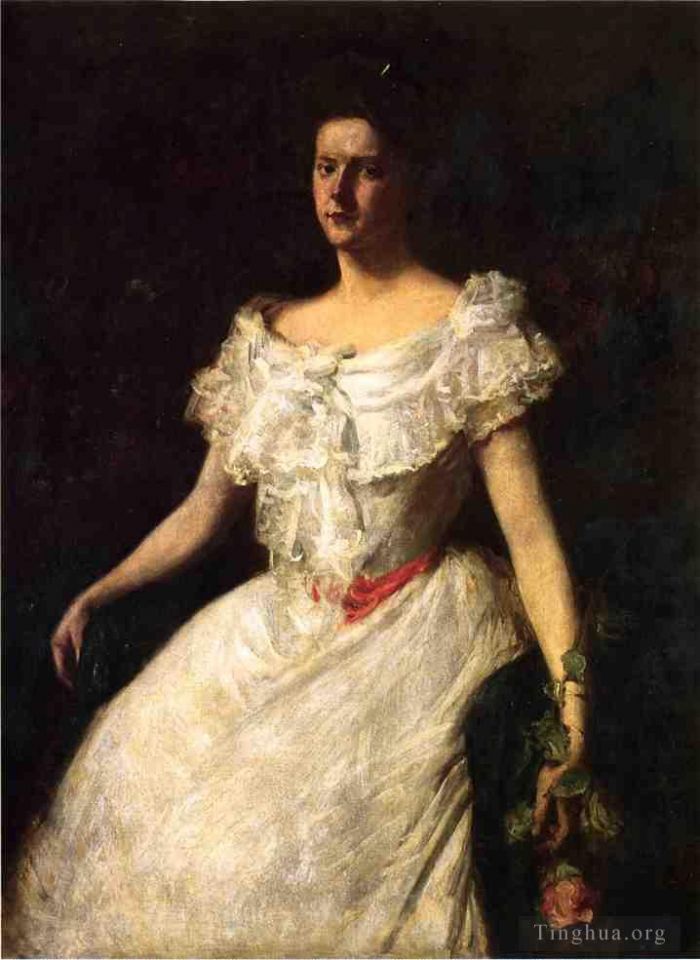 威廉·梅里特·切斯 的油画作品 -  《拿着玫瑰的女士的肖像》
