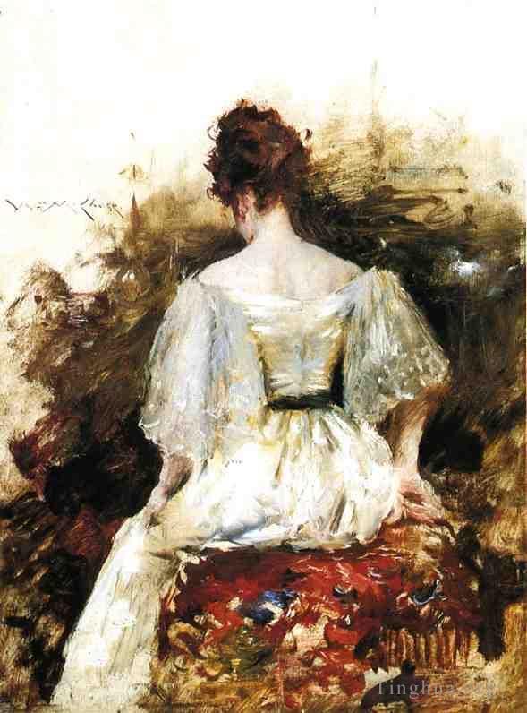 威廉·梅里特·切斯 的油画作品 -  《穿着白色连衣裙的女人的肖像》