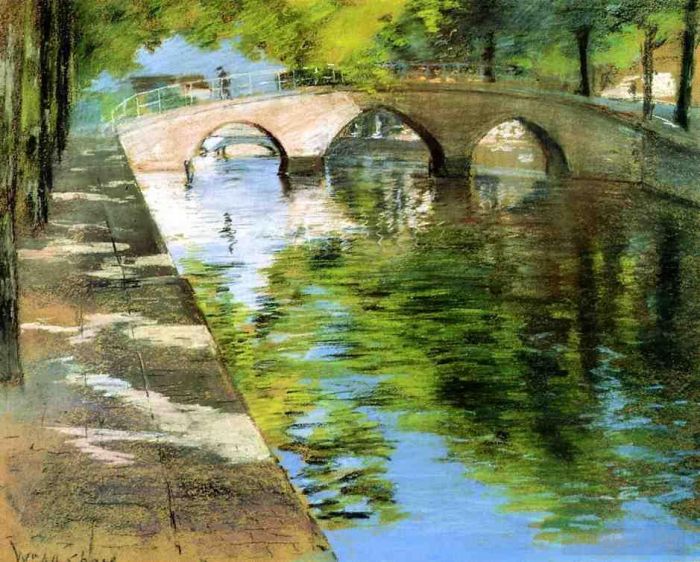威廉·梅里特·切斯 的油画作品 -  《反思又名运河场景》