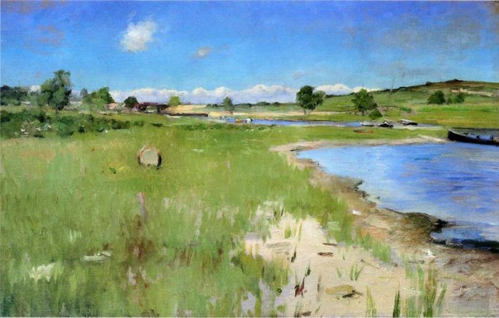 威廉·梅里特·切斯 的油画作品 -  《从长岛,Canoe,Place,出发的辛纳科克山,(Shinnecock,Hills)》