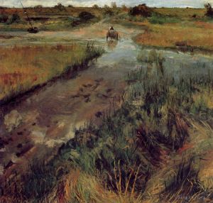 艺术家威廉·梅里特·切斯作品《欣纳科克,(Shinnecock),的汹涌溪流,1895》