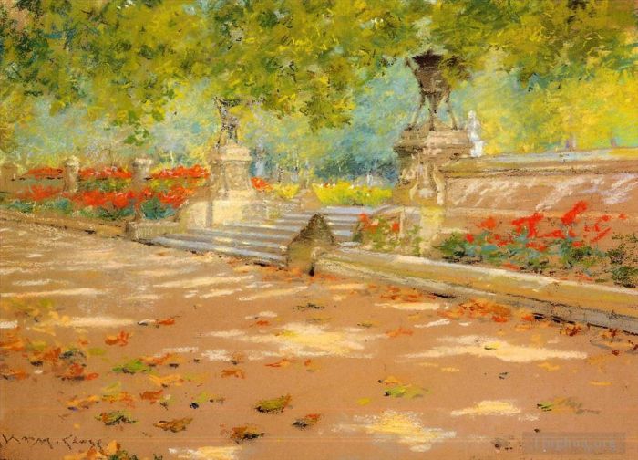威廉·梅里特·切斯 的油画作品 -  《露台展望公园》
