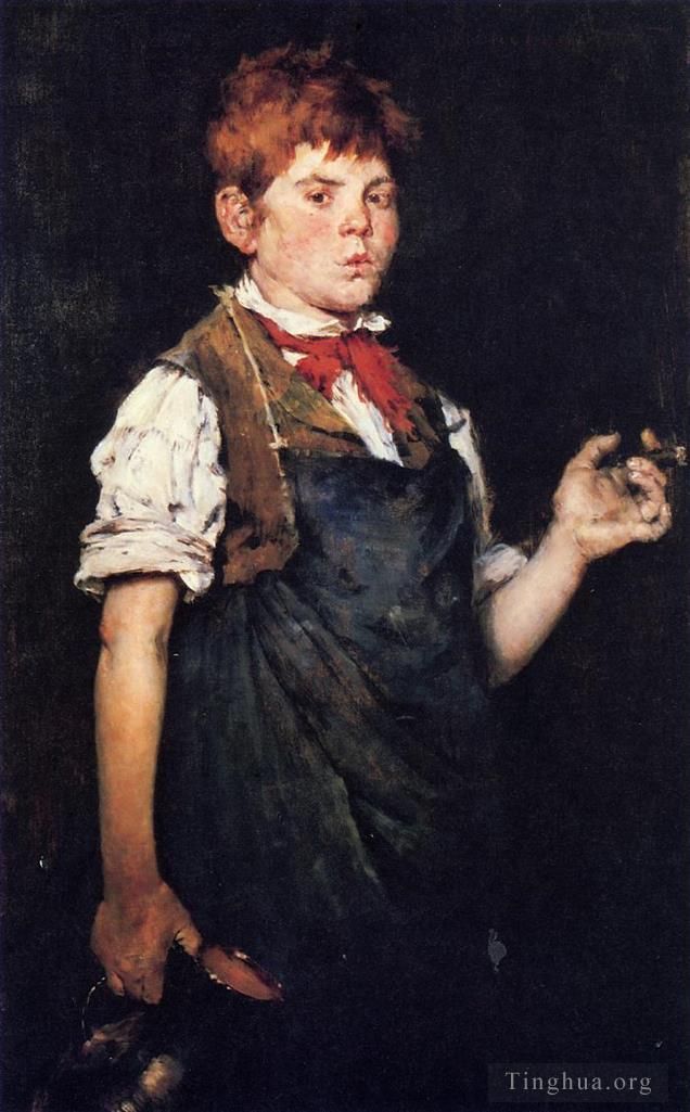 威廉·梅里特·切斯 的油画作品 -  《学徒又名吸烟男孩》