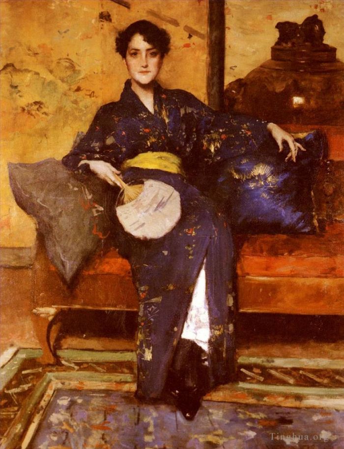 威廉·梅里特·切斯 的油画作品 -  《蓝色和服》