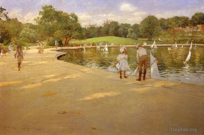 威廉·梅里特·切斯 的油画作品 -  《微型游艇湖又名中央公园》