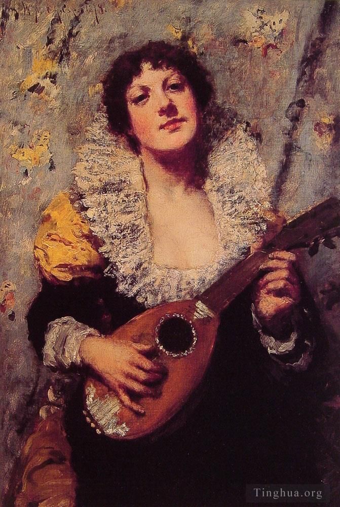 威廉·梅里特·切斯 的油画作品 -  《曼陀林演奏家》