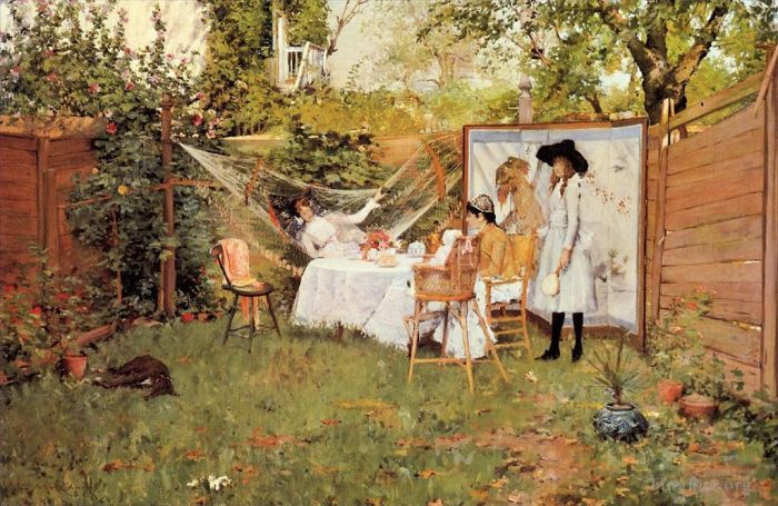威廉·梅里特·切斯 的油画作品 -  《露天早餐又名户外后院早餐》