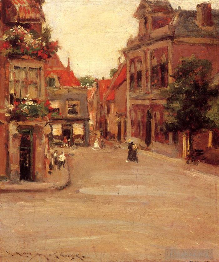 威廉·梅里特·切斯 的油画作品 -  《哈勒姆的红屋顶又名荷兰的一条街》