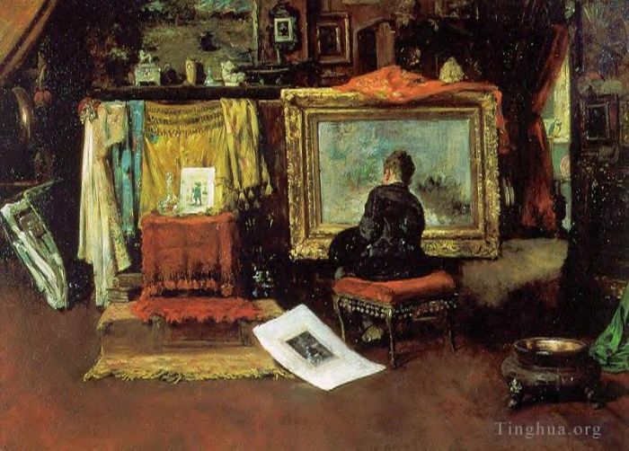 威廉·梅里特·切斯 的油画作品 -  《第十街工作室》