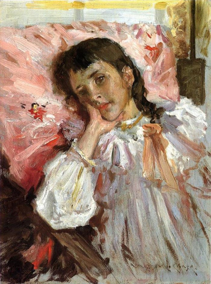 威廉·梅里特·切斯 的油画作品 -  《累了又名艺术家女儿的肖像》