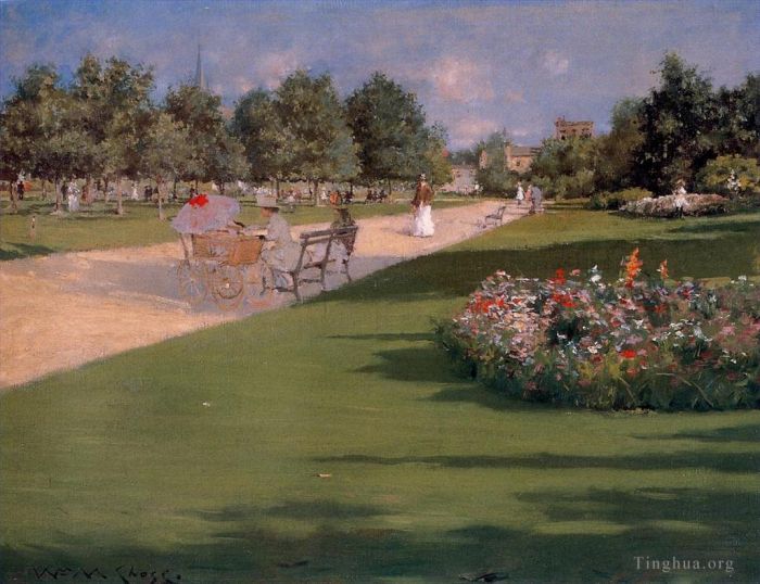 威廉·梅里特·切斯 的油画作品 -  《布鲁克林汤普金斯公园》